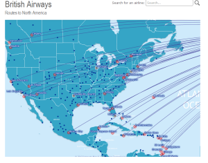 Example of British Airways map from Airline routemaps.com.  Where are these flights originating from?