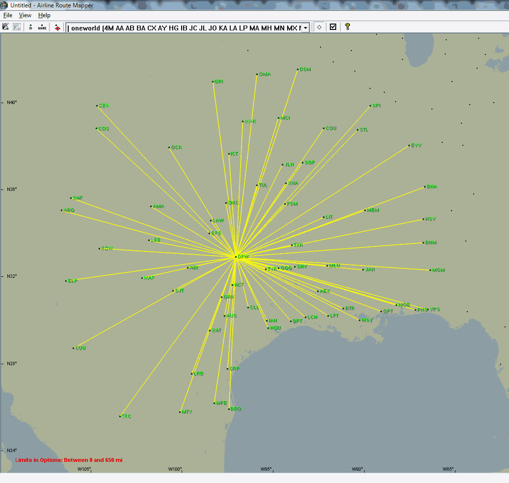 The valid cities for using Operation Twist from DFW with 4500 avios.