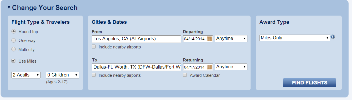 LAX-DFW Search terms