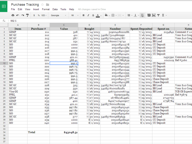 Purchase Tracking Spreadsheet