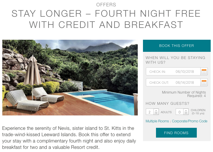 Four Seasons Nevis 4th Night Offer